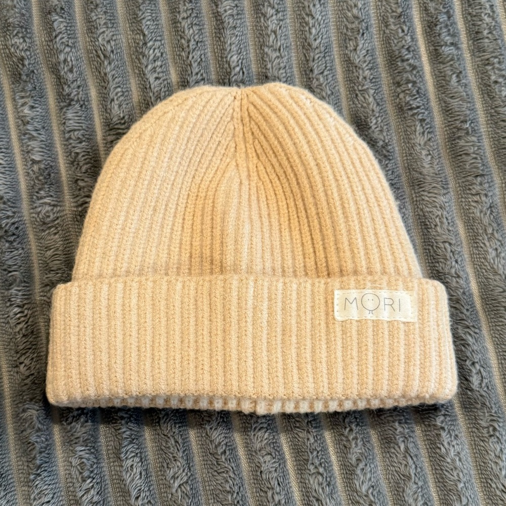 MORI Baby Tan Ribbed Beanie
